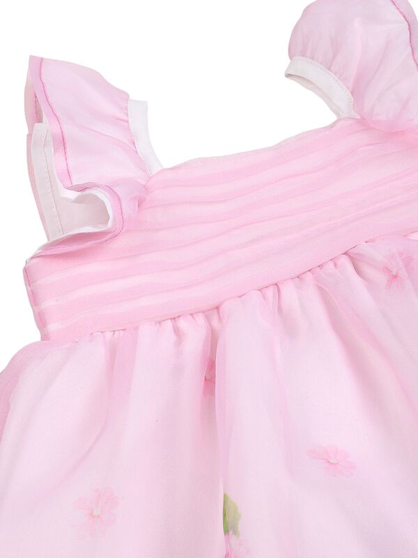 Girls White & Pink Short Sleeve Printed Dress image number 2
